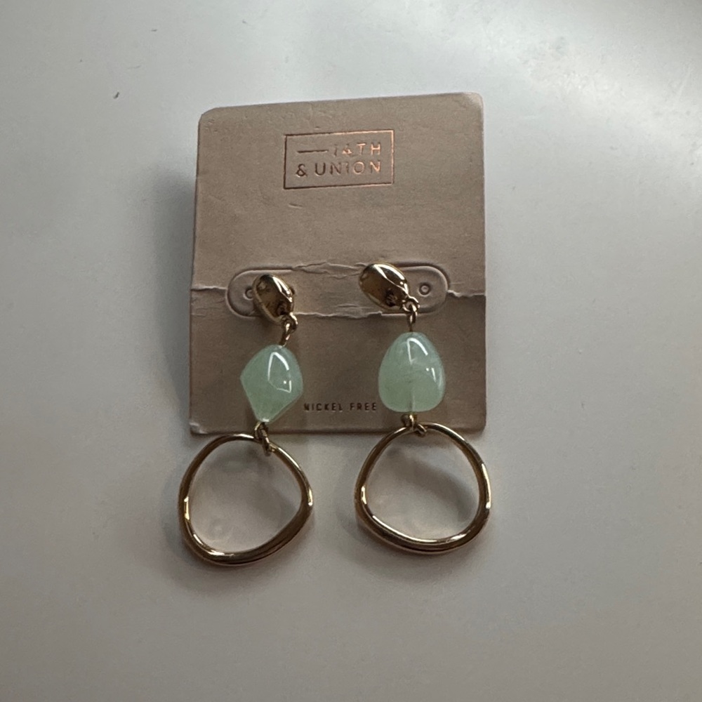 Teal Stone & Gold Drop Earrings by Faith & Union